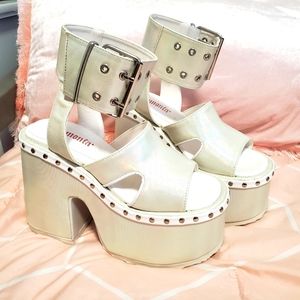 Demonia Camel 102 White Platform Sandals